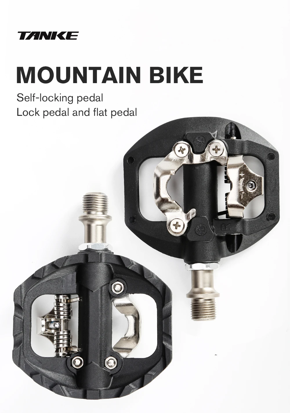 TANKE Mountain Bike Pedals 3 Sealed Bearing SPD Dual Clipless Flat & Lock Pedal Aluminum Cycling Pedals nylon cycling accessorie