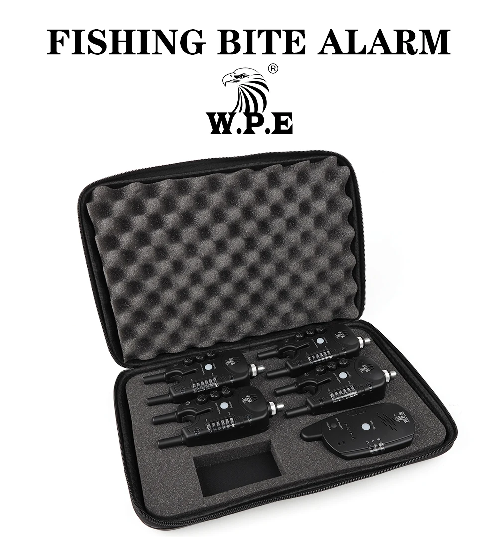 W.P.E 1set Carp Fishing Bait Alarm 4+1 Electronic Alert Luminous Indicator Fish Bell Carp Feeder Fishing LED Sound Wireless
