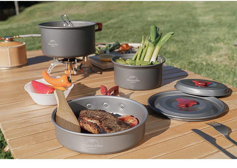 Naturehike Camping Pot Ultralight Camping Cooking Utensils Outdoor Tableware Pot Set Hiking Picnic Travel Cookware Camp Cooking