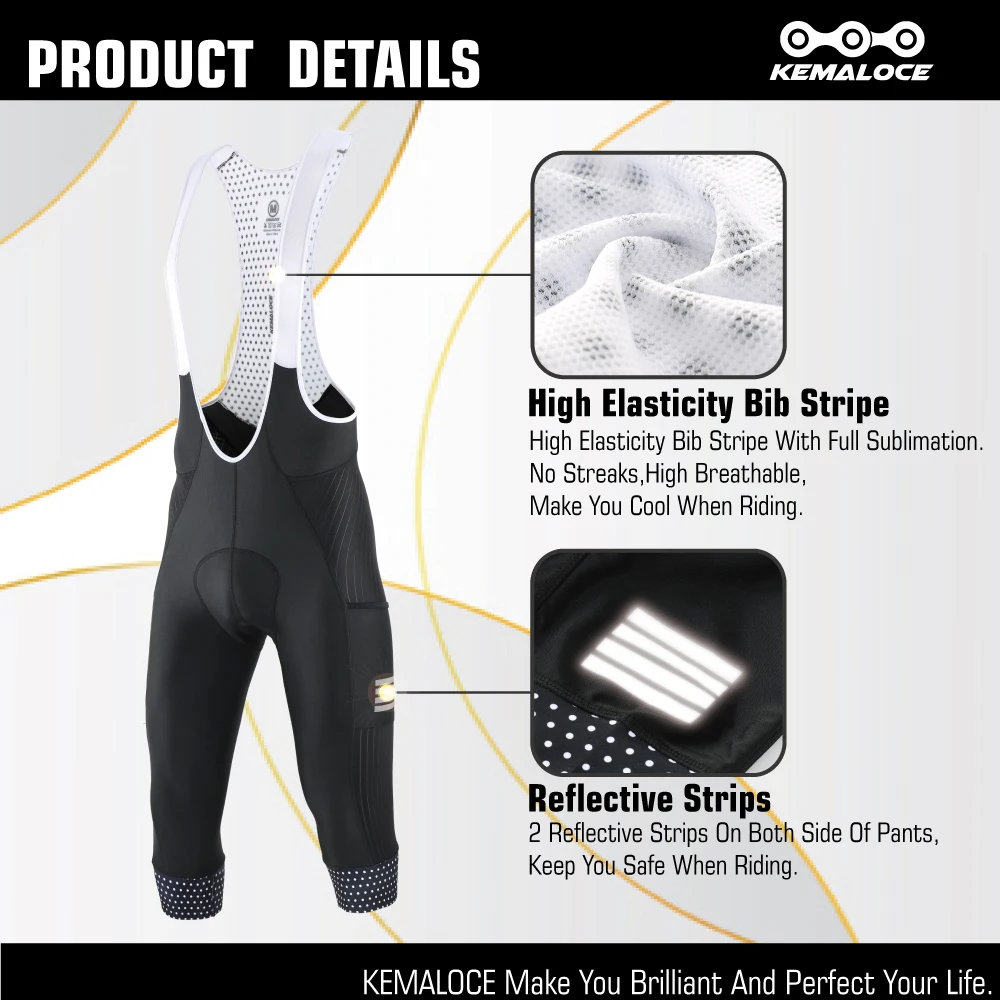 KEMALOCE Cycling Pants 3/4 Summer Anti-UV High End Gel Pad Bike Bib Pants 3/4 Solid Black/Grey/Blue Spring Bicycle Knicker