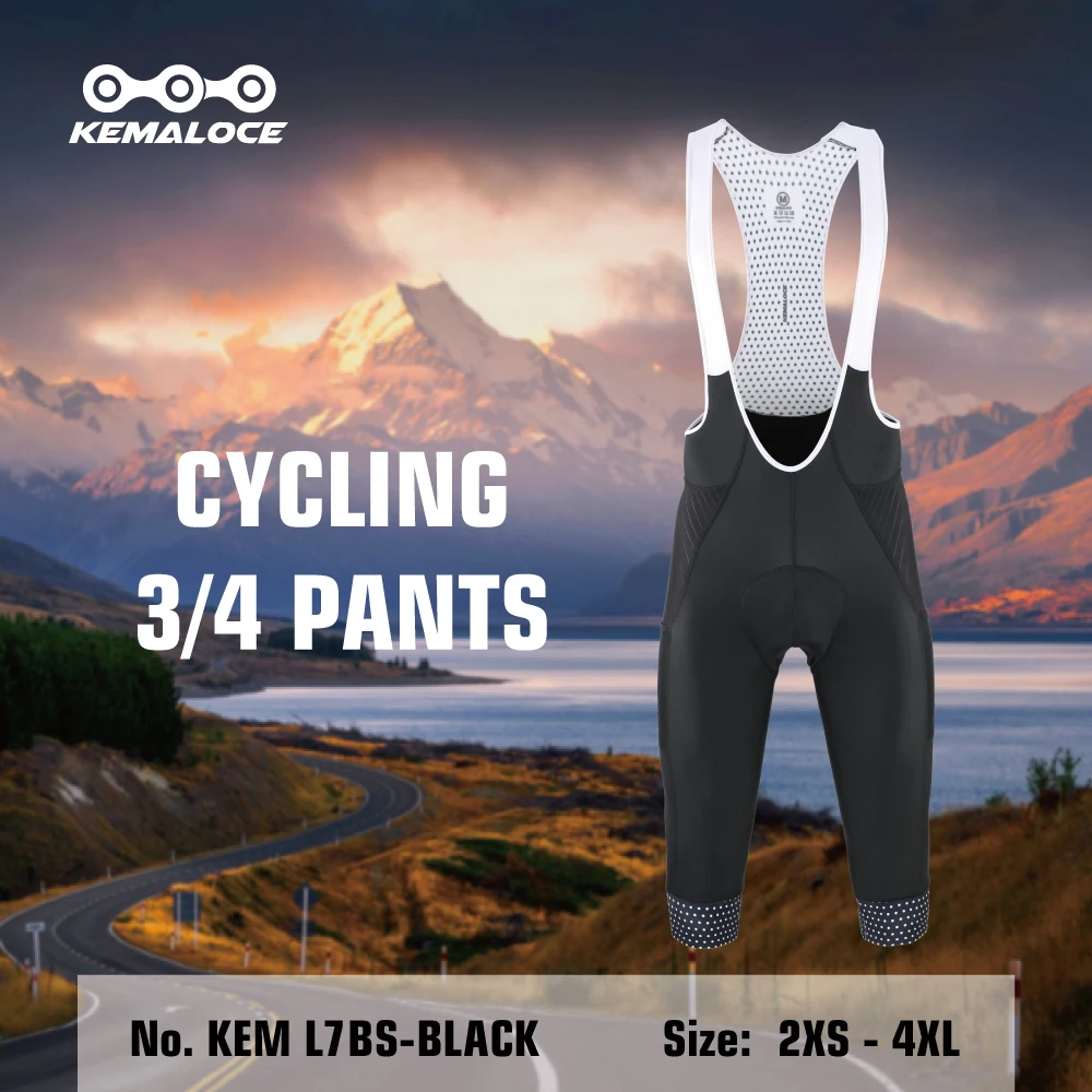 KEMALOCE Cycling Pants 3/4 Summer Anti-UV High End Gel Pad Bike Bib Pants 3/4 Solid Black/Grey/Blue Spring Bicycle Knicker