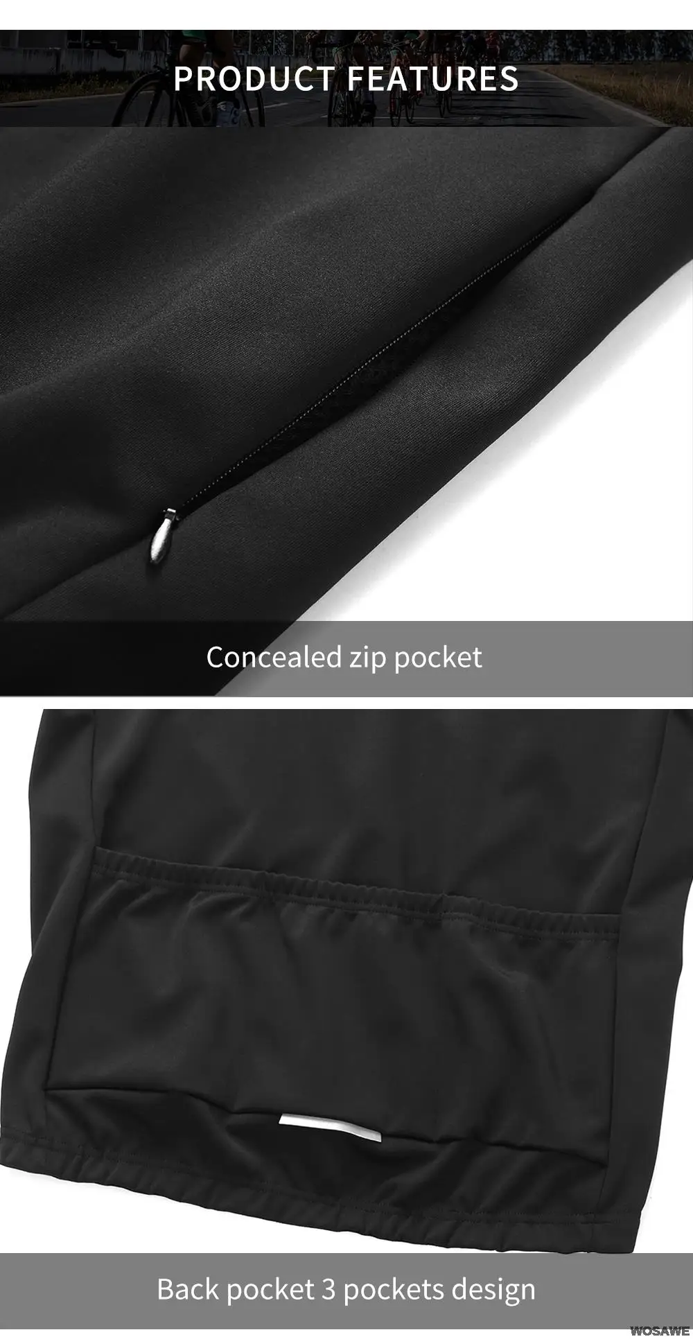 WOSAWE Men'sThermal Winter Cycling Jacket Fleece Lining Long Sleeve Jersey Windproof Running Riding Ciclismo Cycling Clothing