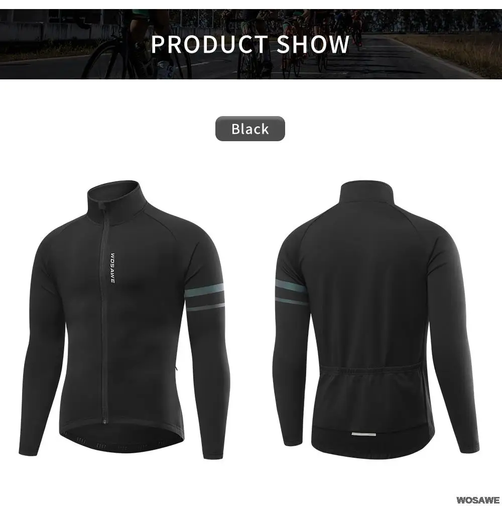 WOSAWE Men'sThermal Winter Cycling Jacket Fleece Lining Long Sleeve Jersey Windproof Running Riding Ciclismo Cycling Clothing
