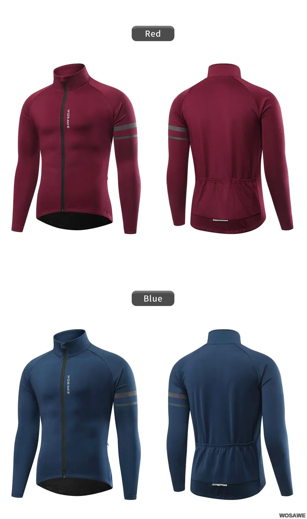 WOSAWE Men'sThermal Winter Cycling Jacket Fleece Lining Long Sleeve Jersey Windproof Running Riding Ciclismo Cycling Clothing