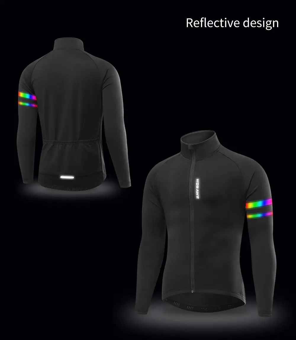 WOSAWE Men'sThermal Winter Cycling Jacket Fleece Lining Long Sleeve Jersey Windproof Running Riding Ciclismo Cycling Clothing