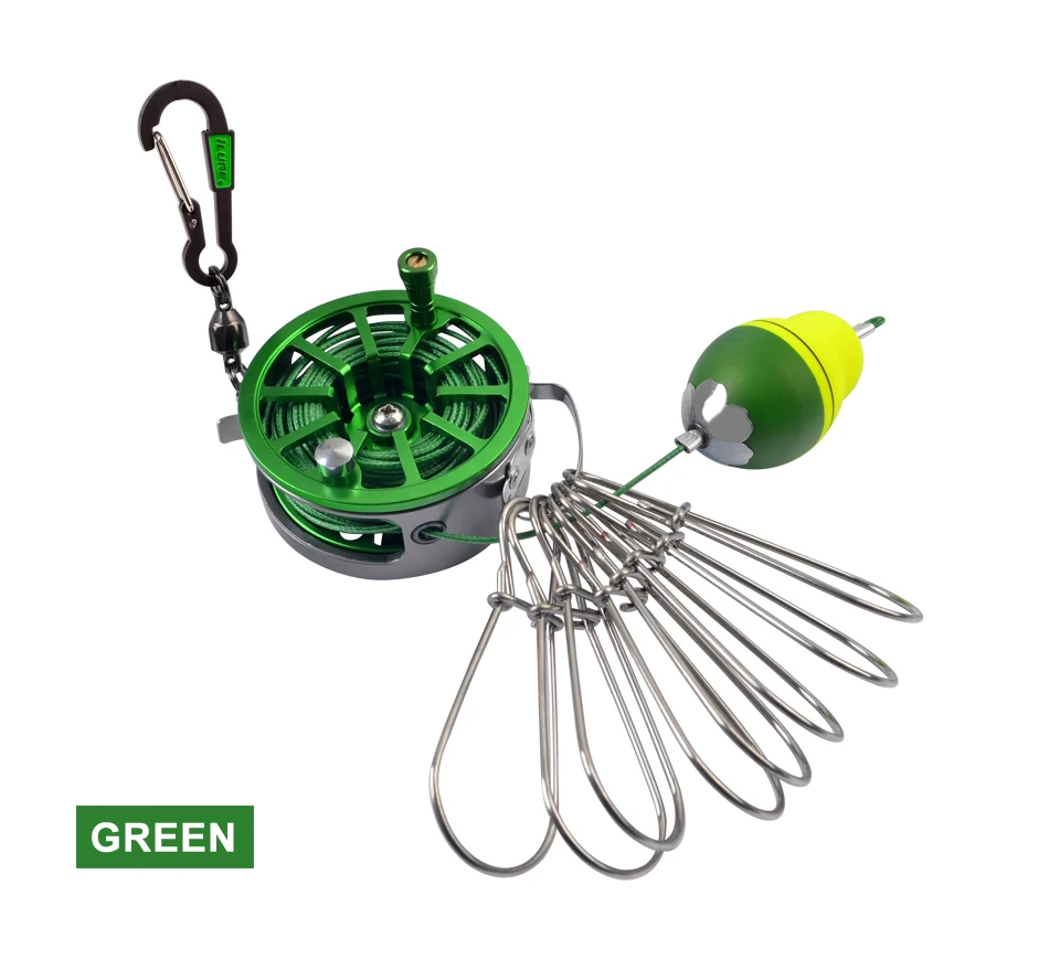 Portable Fishing Lock Buckle Live Fish Lock Buckle with Reel Stainless Steel 8 Snaps Stringer Floats Fishing Reel Sea Tackle