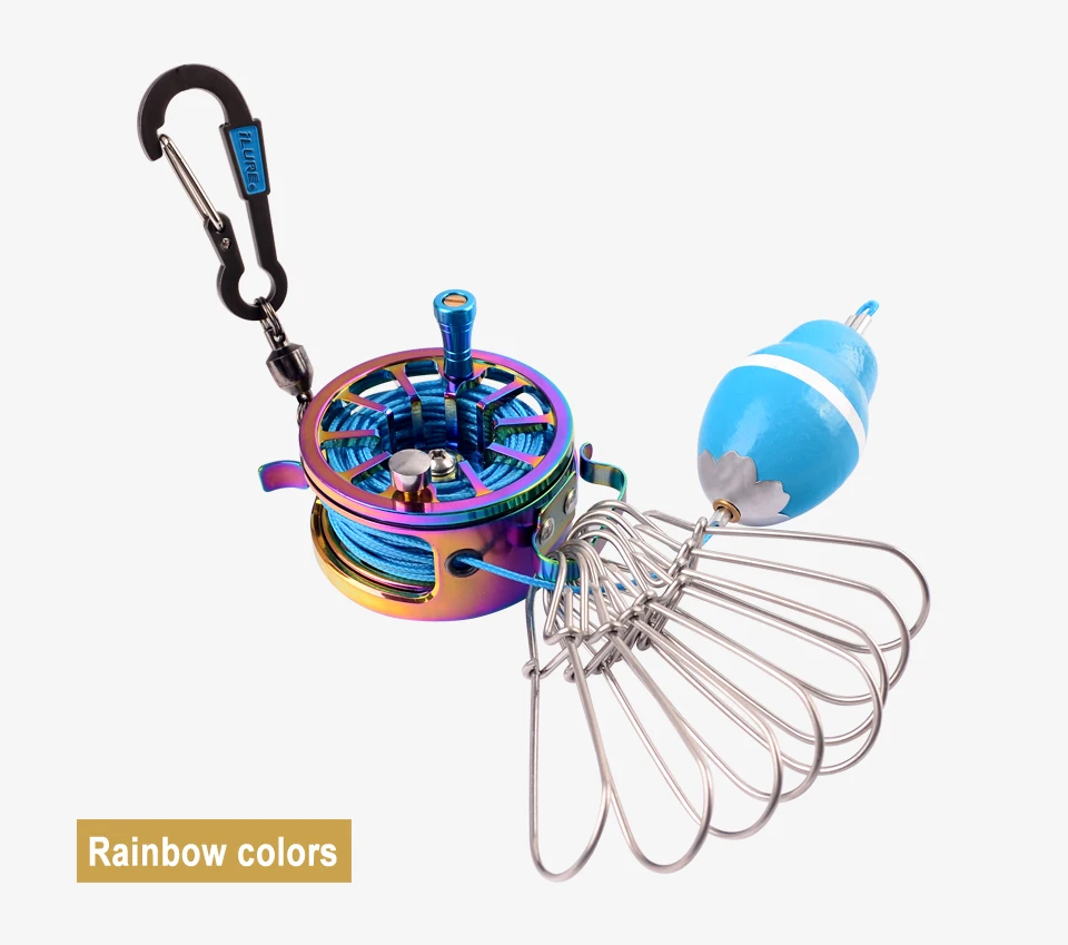 Portable Fishing Lock Buckle Live Fish Lock Buckle with Reel Stainless Steel 8 Snaps Stringer Floats Fishing Reel Sea Tackle