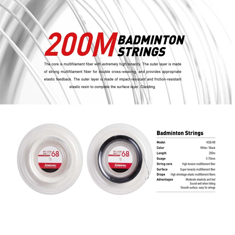 Kawasaki 200m Badminton Strings Durable Repulsion Power High Repulasion Power Sports Accessory String Ksb-68