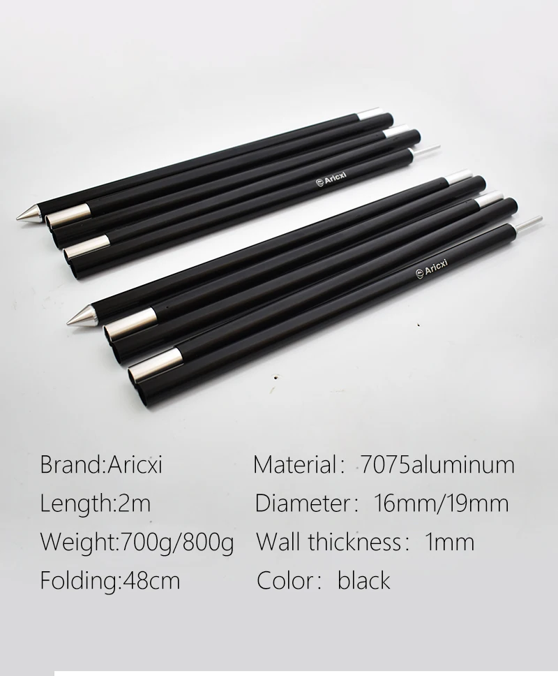 Aricxi 2pcs a lot High Quality Outdoor Ultralight 7075 Aluminium Alloy Sun Shelter Support Rod Pole tarp poles black