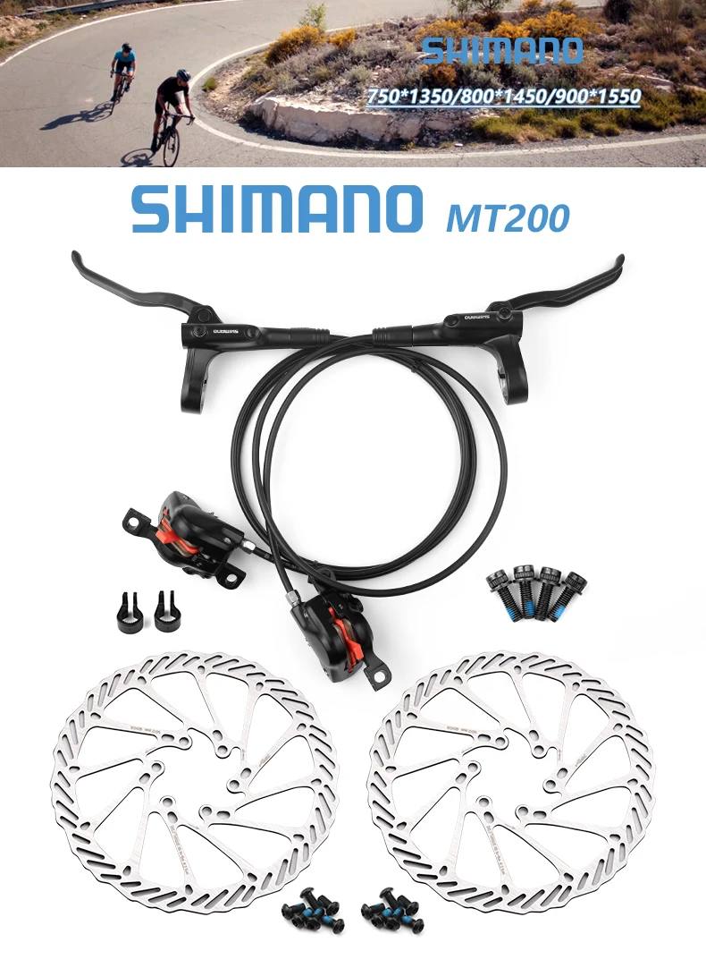 Shimano BR MT200 Hydraulic Disc Brake 1550 1500 1450 850 800mm Left Front Right Rear Brake Set RT-10/26/56 160 180mm Rotor