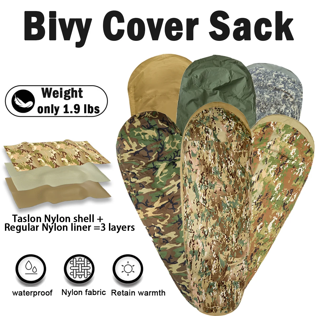 Tactical Military-Grade Akmax.cn Bivy Cover – 1.9lbs Waterproof Combat Sleeping Bag Sack for Army, Marine, Camping, Hiking