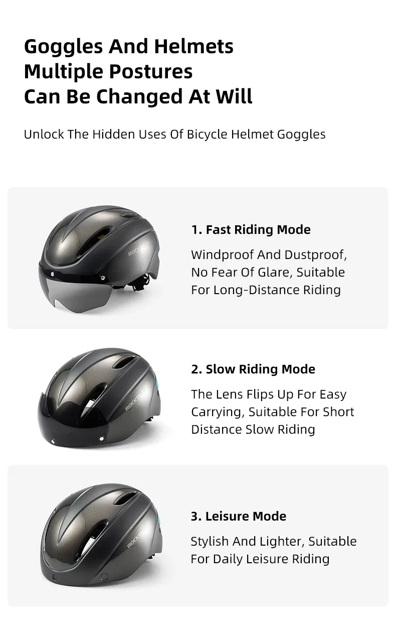 ROCKBROS Cycling Helmet Goggles Men Women Integrally-Molded MTB Bicycle Helmet Lightweight Mountain Road Bike Helmet Taillights