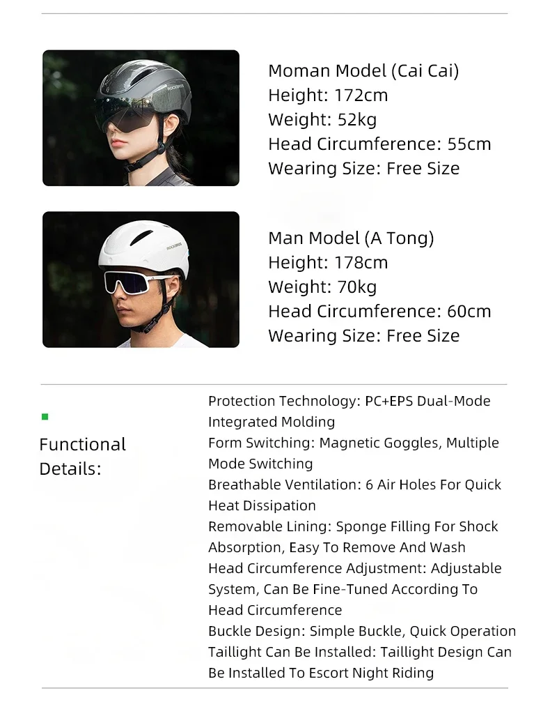 ROCKBROS Cycling Helmet Goggles Men Women Integrally-Molded MTB Bicycle Helmet Lightweight Mountain Road Bike Helmet Taillights