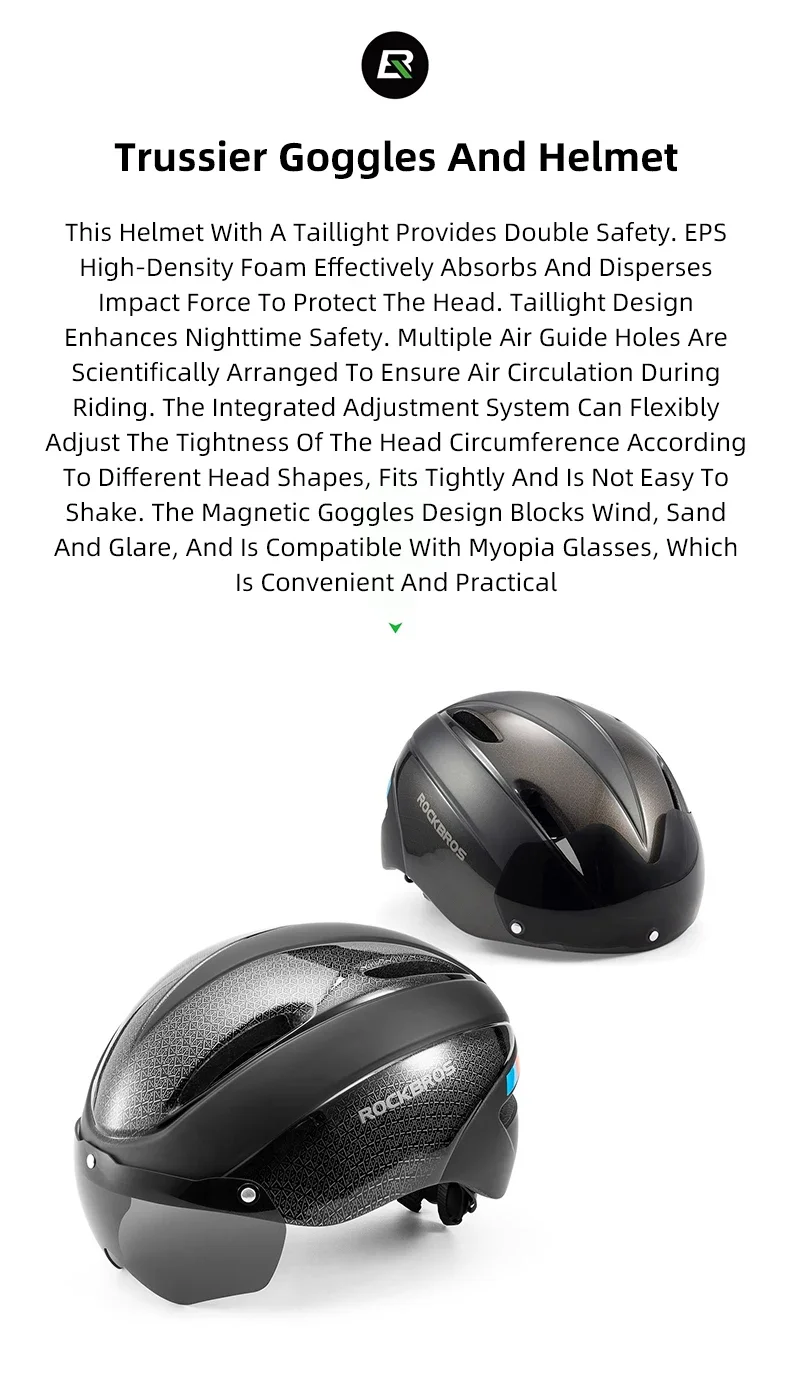 ROCKBROS Cycling Helmet Goggles Men Women Integrally-Molded MTB Bicycle Helmet Lightweight Mountain Road Bike Helmet Taillights