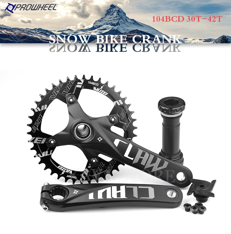 Prowheel Snow Bike Crankset 170mm Fat Bike Crank Sets 30T 32T 34T 36T 38T 40T 42T Sprocket 176/192mm Bottom Bracket E-Bike Part
