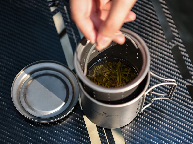Boundless Voyage 420ml Titanium Mug with Strainer & Lid Lightweight Camping Single Layer Tea Cup with Filter Outdoor Drinkware
