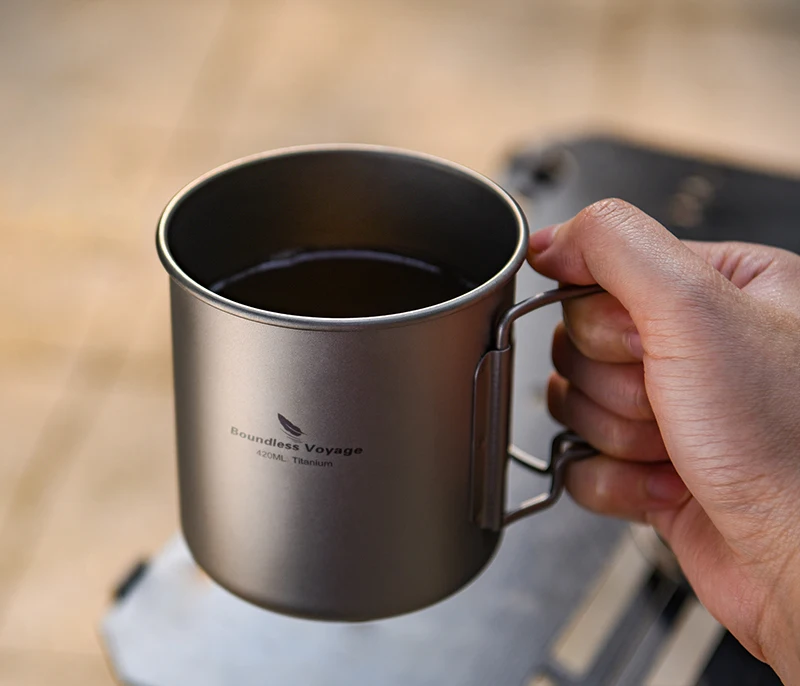 Boundless Voyage 420ml Titanium Mug with Strainer & Lid Lightweight Camping Single Layer Tea Cup with Filter Outdoor Drinkware