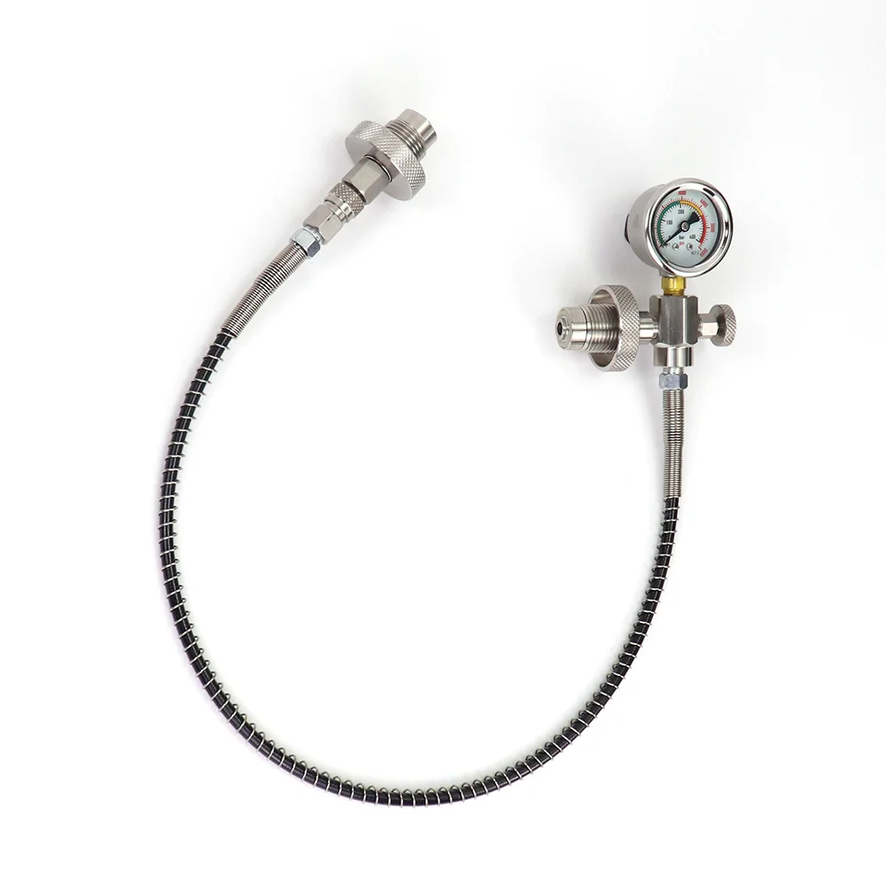 Diving Scuba Din300 Cylinder Decanting Equalising Pressure With Quick Disconnect Hose+Pressure Gauge - 232Bar and 300Bar