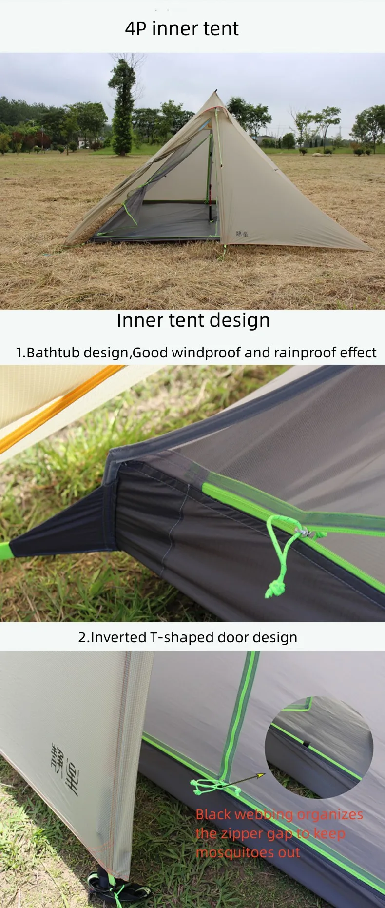 Asta Gear Fengyin 4P Tent Outdoor Pyramid Ultralight Tent Windproof Rain Anti-Wind Hiking Camping Travel Tent