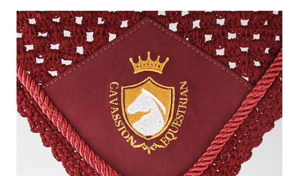 Cavassion Equestrian Horse Ear Cover Flying protection Wind Red Horse Ear Mask Embrodery Black Kniting Horse ear cover