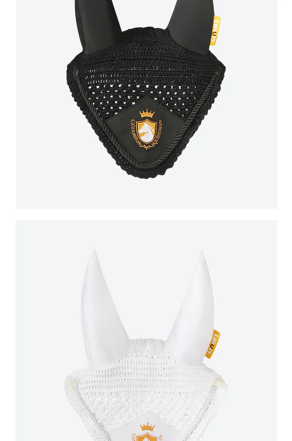 Cavassion Equestrian Horse Ear Cover Flying protection Wind Red Horse Ear Mask Embrodery Black Kniting Horse ear cover