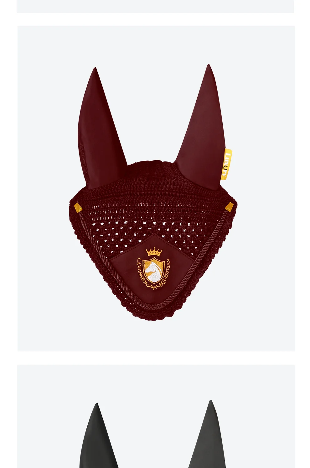 Cavassion Equestrian Horse Ear Cover Flying protection Wind Red Horse Ear Mask Embrodery Black Kniting Horse ear cover