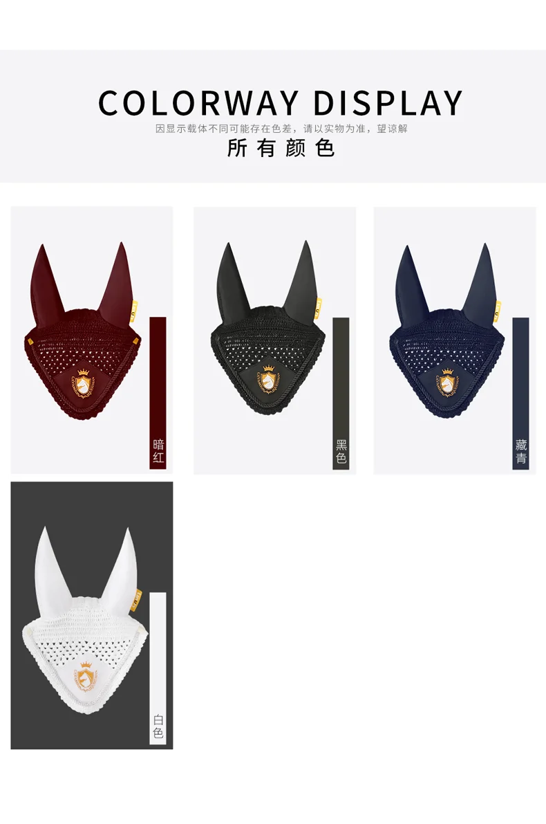 Cavassion Equestrian Horse Ear Cover Flying protection Wind Red Horse Ear Mask Embrodery Black Kniting Horse ear cover