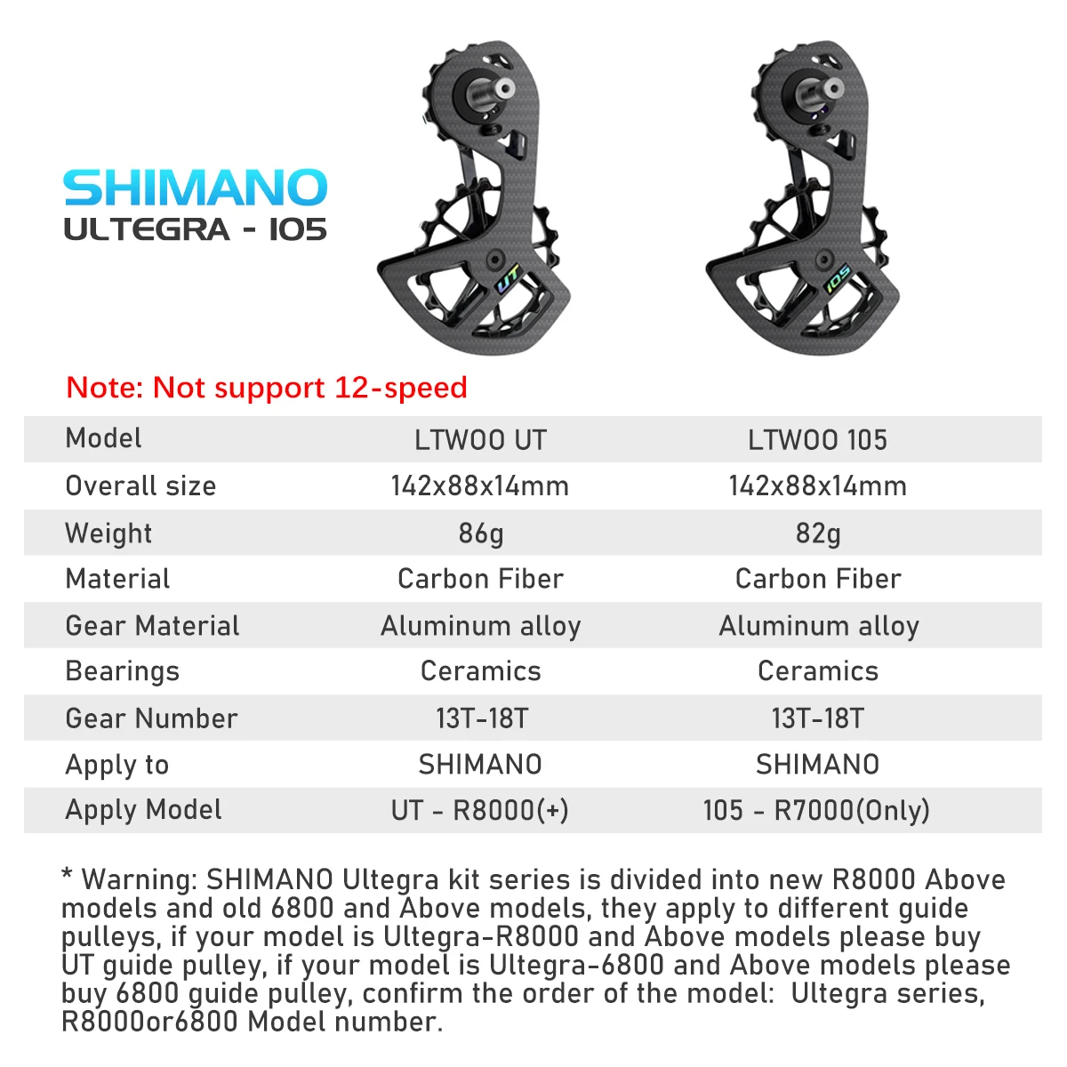 LTWOO Bicycle Ceramic Bearing Speed Carbon Fiber Pulley Wheel Rear Derailleurs Guide Wheel for Shimano 105/UT/Ultegra/DURA ACE