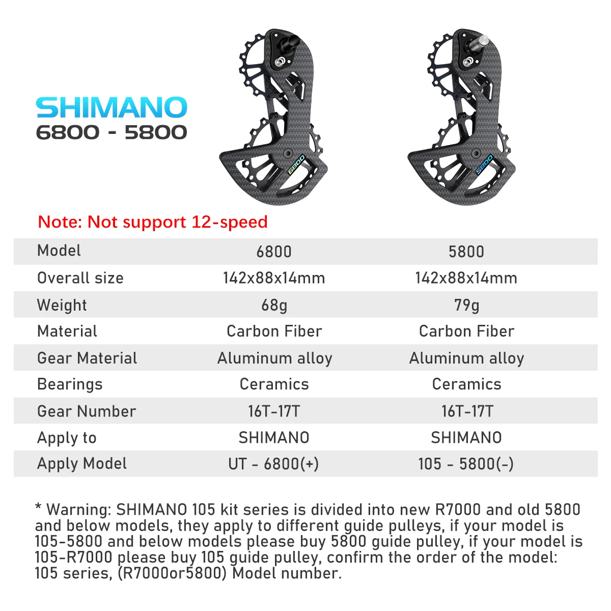 LTWOO Bicycle Ceramic Bearing Speed Carbon Fiber Pulley Wheel Rear Derailleurs Guide Wheel for Shimano 105/UT/Ultegra/DURA ACE