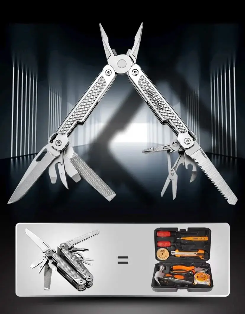 SWISS TECH 15in1 Outdoor Multi-tool Camping Supplies EDC Survival Tactical Hunting Hiking Pocketknife Nature Hike