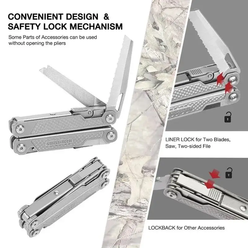 SWISS TECH 15in1 Outdoor Multi-tool Camping Supplies EDC Survival Tactical Hunting Hiking Pocketknife Nature Hike