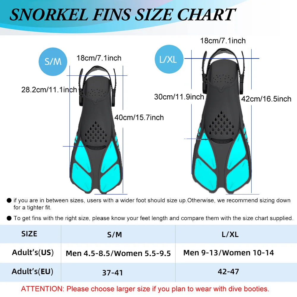 Snorkel Fins Adjustable Buckles Swimming Flippers Short Silicone Scuba Diving Shoes Open Heel Travel Size Adult Men Womens