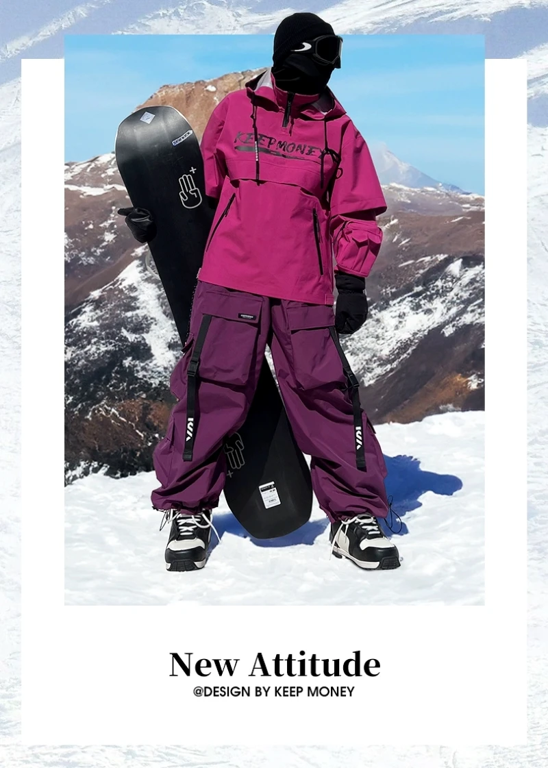 KEEPMONEY Ski Suit Set for Men and Women Jacket and Pants Warm Waterproof Outdoor Winter Thick multi-color Snowboarding suit