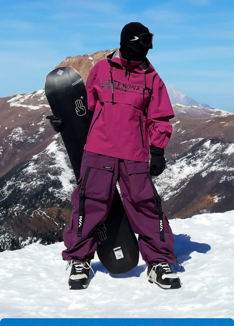 KEEPMONEY Ski Suit Set for Men and Women Jacket and Pants Warm Waterproof Outdoor Winter Thick multi-color Snowboarding suit
