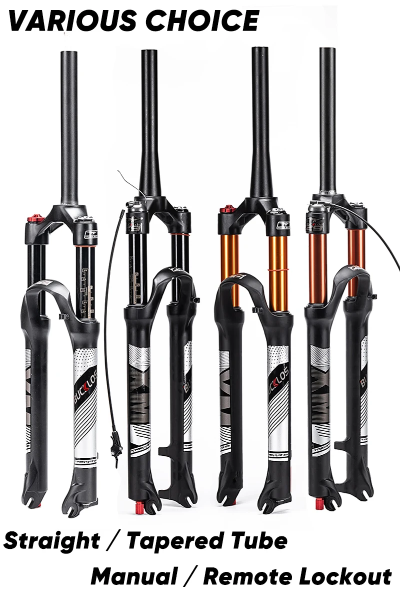 BUCKLOS Mountain Bike Air Fork 9*100mm Bicycle Air Suspension Fork Travel 120mm Straight/Tapered Tube MTB Fork Disc Brake RL/LO