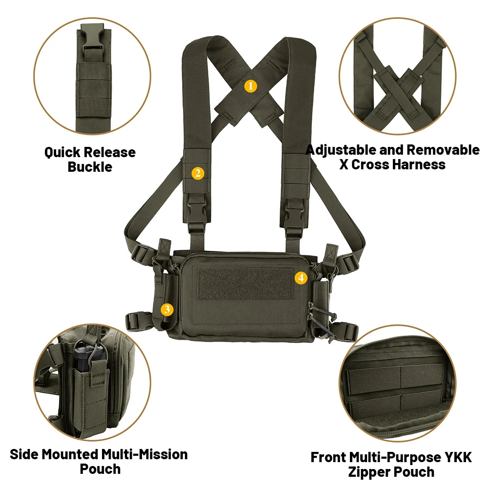 KRYDEX Tactical D3CR Chest Rig Vest with D3 Flatpack Backpack Bag Rifle Pistol Mag Pouch Hunting Airsoft Accessory Ranger Green