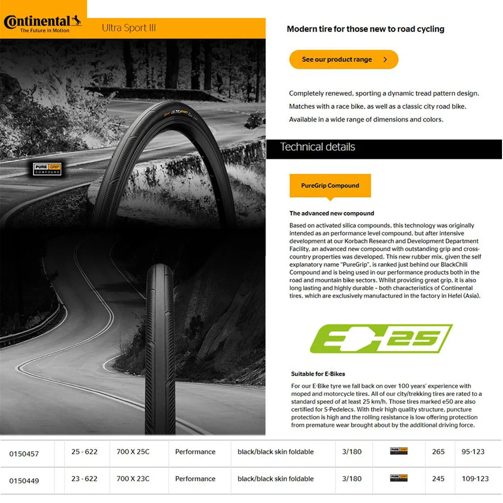 Continental Road Tire 700x25C/28C/23C Ultra Sport III & GRAND Sport Race Black Yellow Road Bike Clincher Folding Gravel Tire