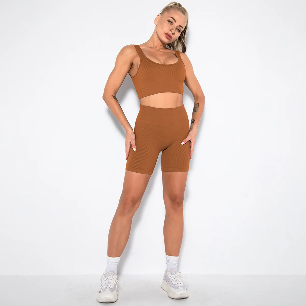 WAREBALL 2PCS Women Yoga Set Gym Set Sexy Bra Seamless Sports Shorts Workout Running Clothing Gym Wear Athletic Sport Suit