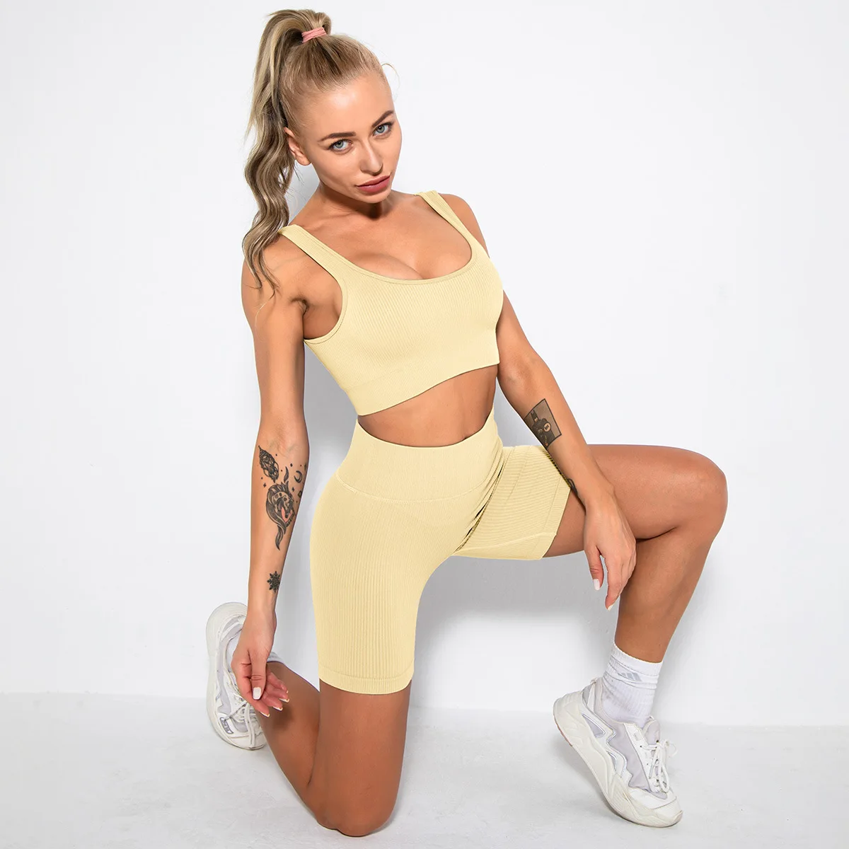 WAREBALL 2PCS Women Yoga Set Gym Set Sexy Bra Seamless Sports Shorts Workout Running Clothing Gym Wear Athletic Sport Suit