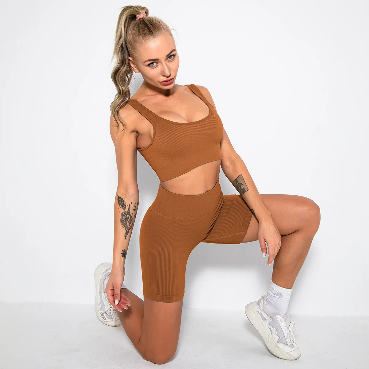 WAREBALL 2PCS Women Yoga Set Gym Set Sexy Bra Seamless Sports Shorts Workout Running Clothing Gym Wear Athletic Sport Suit