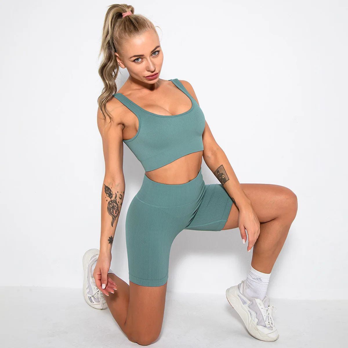WAREBALL 2PCS Women Yoga Set Gym Set Sexy Bra Seamless Sports Shorts Workout Running Clothing Gym Wear Athletic Sport Suit