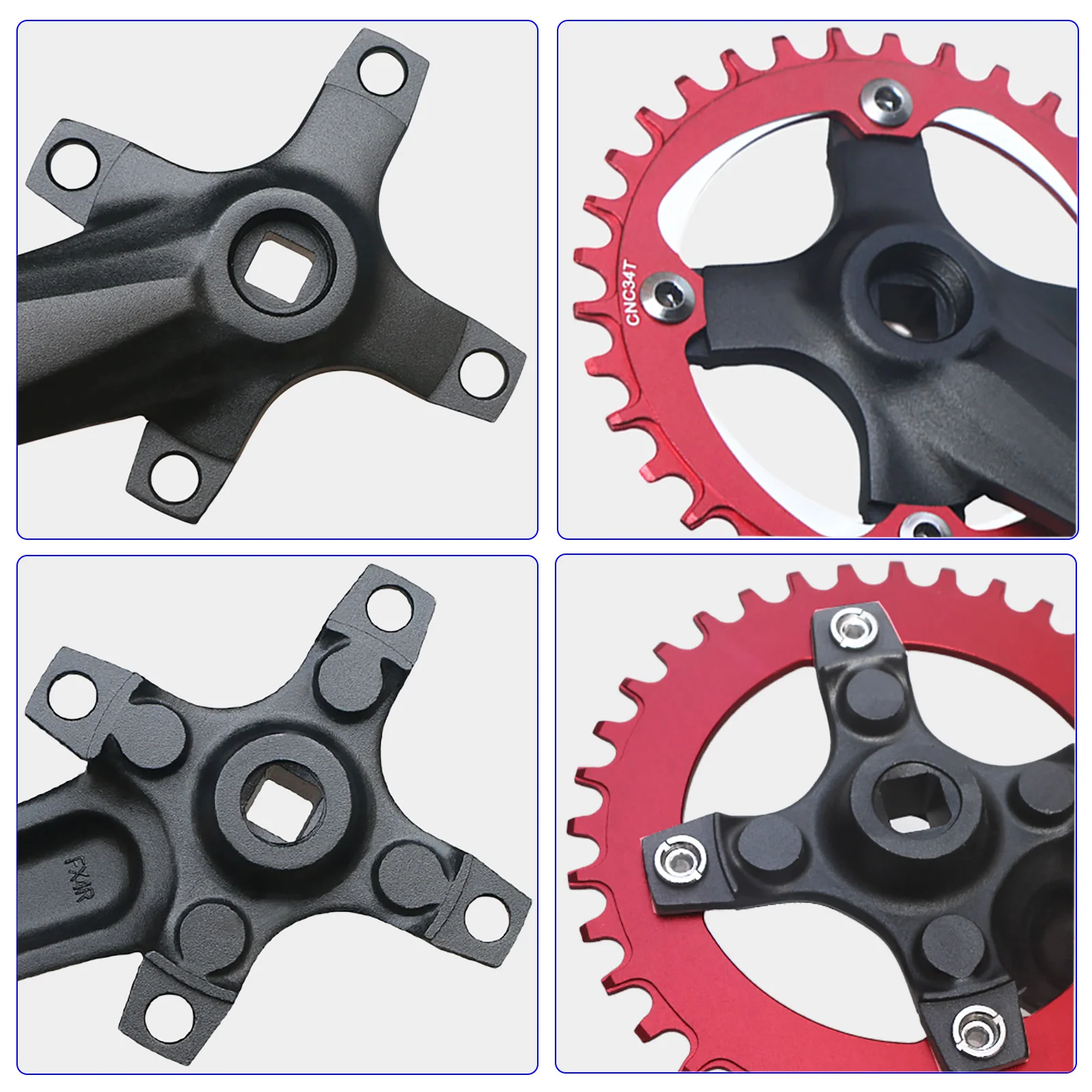 Bicycle Square Hole Sprocket 104BCD 152mm/165mm/170mm Crank Arms 32/34/36/38/40/42T Narrow Wide Chainwheel MTB Bike Crankset