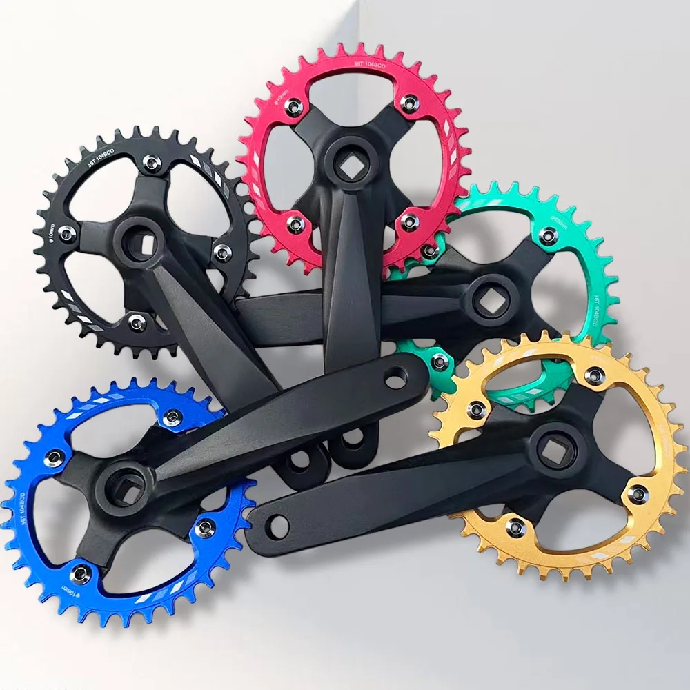 Bicycle Square Hole Sprocket 104BCD 152mm/165mm/170mm Crank Arms 32/34/36/38/40/42T Narrow Wide Chainwheel MTB Bike Crankset