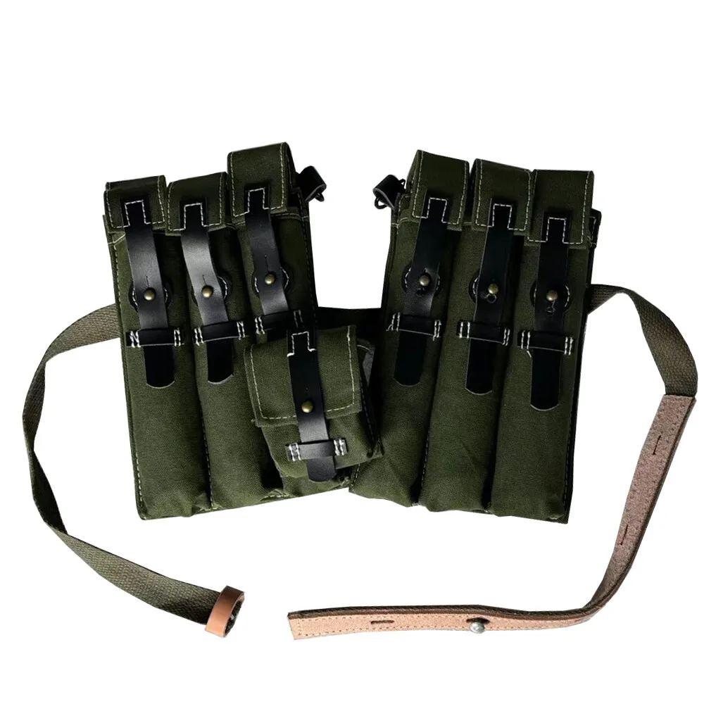 Classic Men's Canvas Kit Bag Green Hard Wallet Vintage Kit Cowhide Strap MP38 MP40 Kit Equipment Package WWII WW2