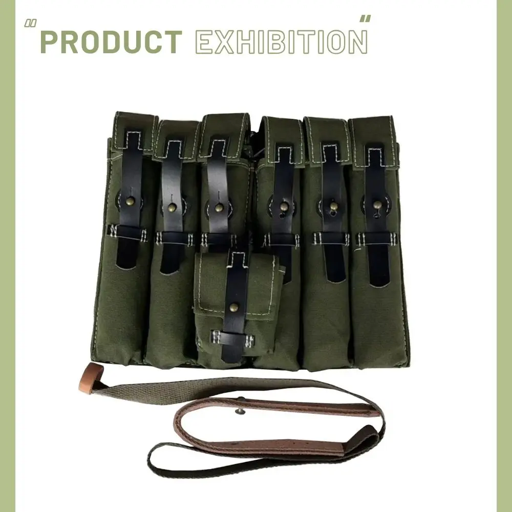 Classic Men's Canvas Kit Bag Green Hard Wallet Vintage Kit Cowhide Strap MP38 MP40 Kit Equipment Package WWII WW2