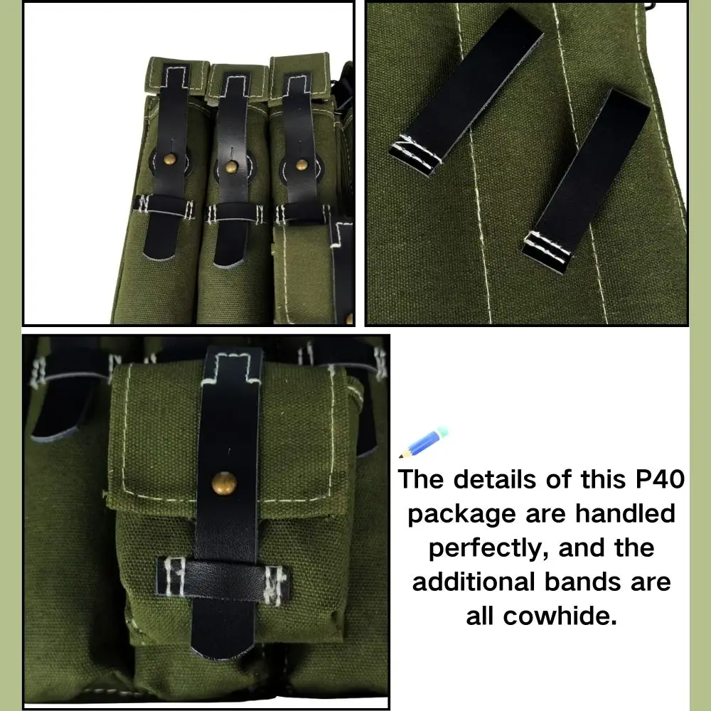 Classic Men's Canvas Kit Bag Green Hard Wallet Vintage Kit Cowhide Strap MP38 MP40 Kit Equipment Package WWII WW2