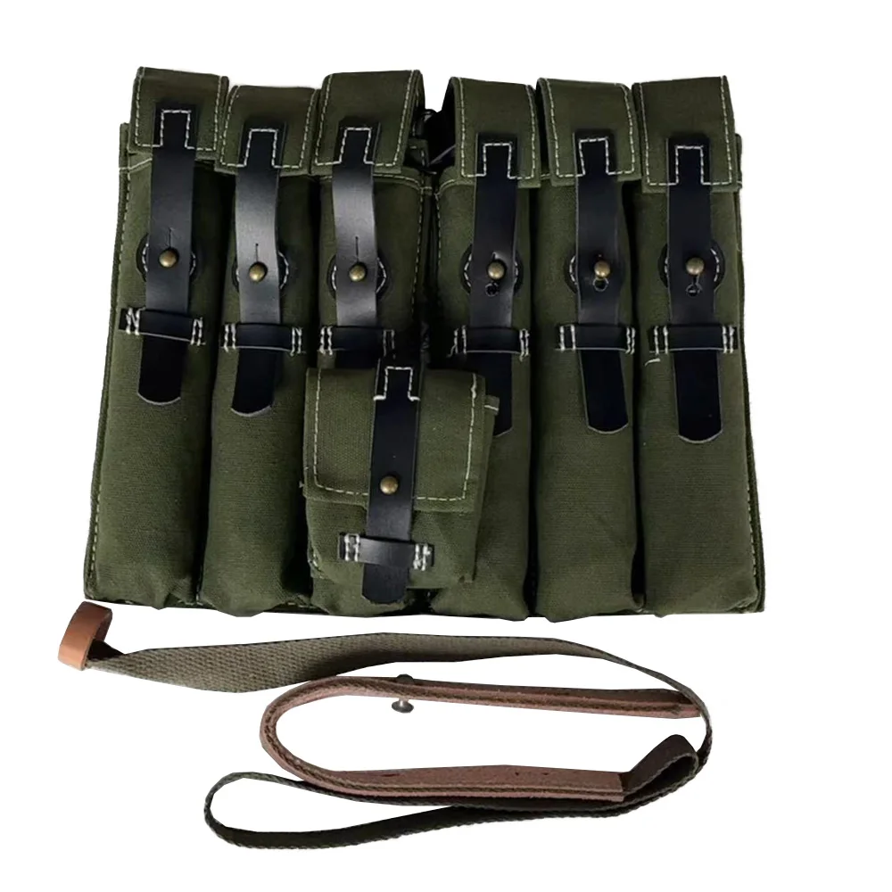 Classic Men's Canvas Kit Bag Green Hard Wallet Vintage Kit Cowhide Strap MP38 MP40 Kit Equipment Package WWII WW2