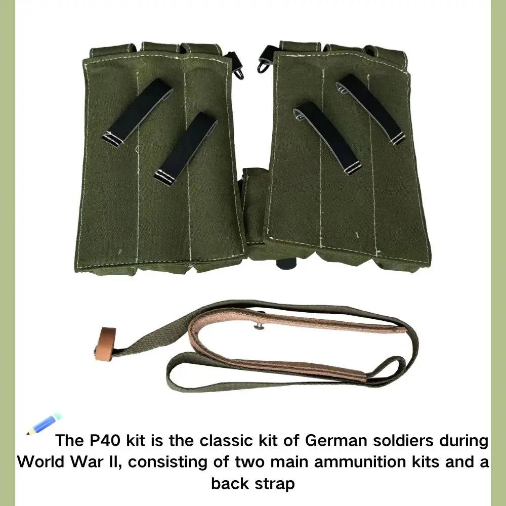 Classic Men's Canvas Kit Bag Green Hard Wallet Vintage Kit Cowhide Strap MP38 MP40 Kit Equipment Package WWII WW2
