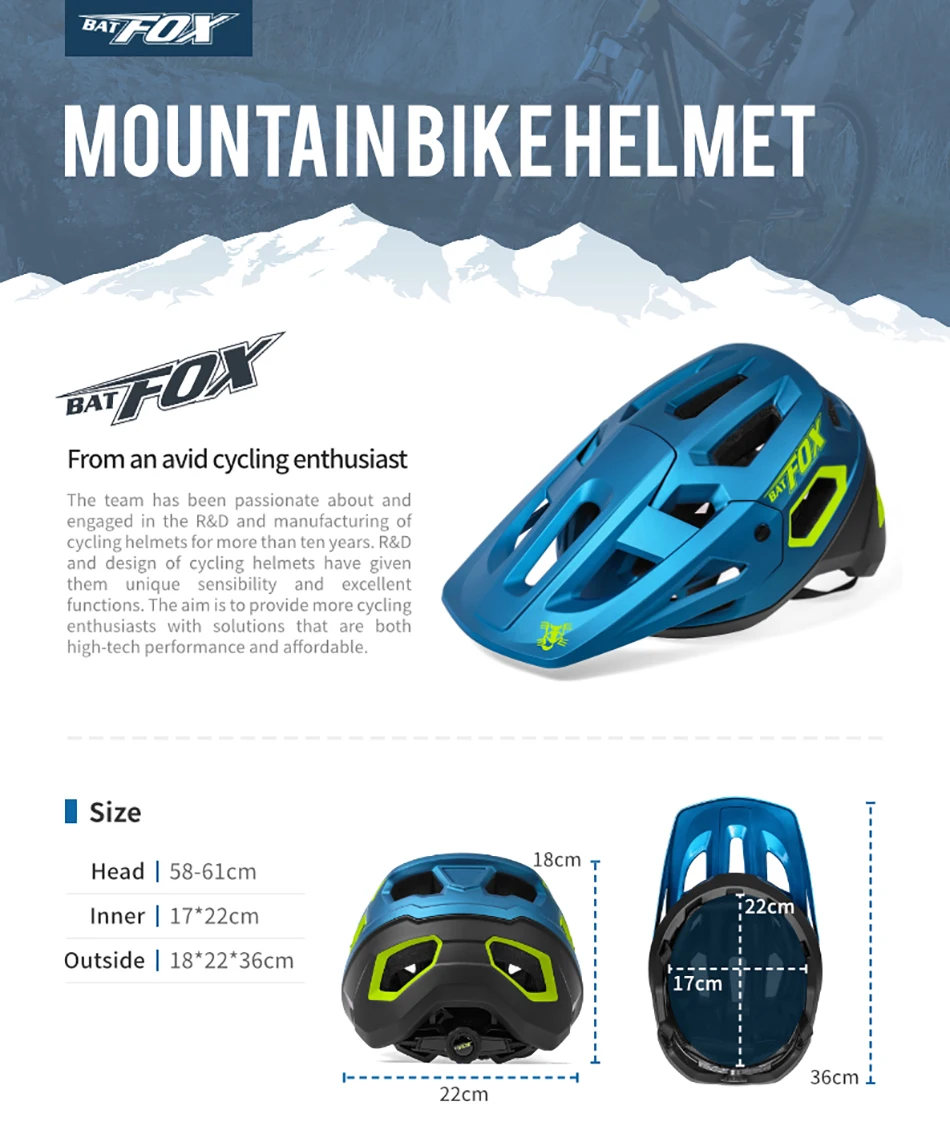BATFOX New Outdoor DH MTB Bicycle Helmet Integrally-molded Road Mountain Bike Helmet Ultralight Racing Riding Cycling Helmet