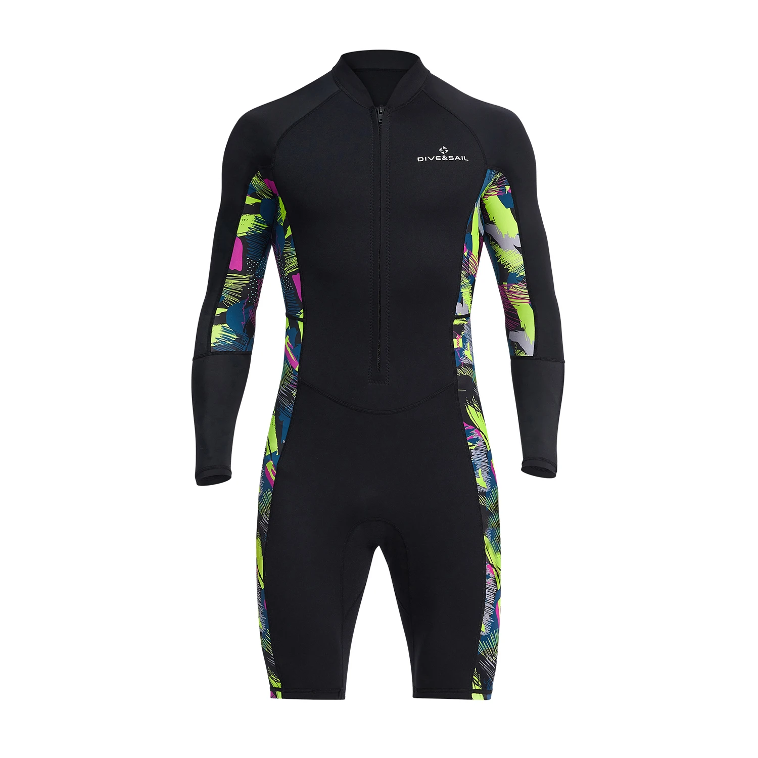 1.5mm Neoprene Shorty Mens Wetsuit UV-proof Front Zip Lycra Long Sleeves Diving Suit for Underwater Snorkeling Swimming Surfing
